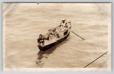 RPPC Small Fishing Boat Fishermen Photo From Larger Vessel Postcard F29 picture
