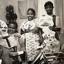 Vintage B&W Snapshot Photograph Black African American Children New Years Party picture