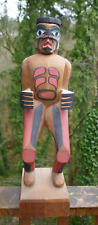 Vintage Ed Raub Makah Native Hand Carved Cedar Polychrome Totem picture