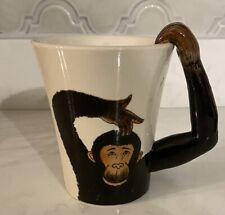 Pier 1 Imports COFFEE MUG Hand Painted 3D Arm Monkey Chimpanzee Stoneware 16 Oz picture