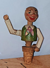 Vintage Wood Carved Hat  Mechanical Bottle Stopper  Cork - JL picture