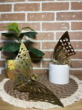 Vintage Brass Butterfly Candle Holder Set Freestanding/ Wall Art MCM Retro Decor picture