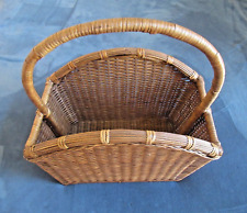 Vintage Woven Wicker Magazine Basket Rack - Arched Design ~ Original Condition picture