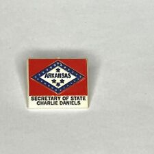Arkansas Secretary Of State Charlie Daniels Pinback Hat Lapel Pin 1” Plastic picture