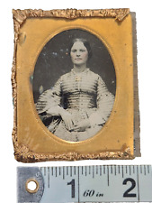 1/9th Plate Ambrotype Portrait Photo Of Woman In Striped Dress W/ Tinted Jewelry picture