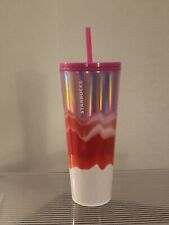 NEW Starbucks Wavy Pink Red Wave Iridescent Venti Cold Cup Tumbler 24 oz picture