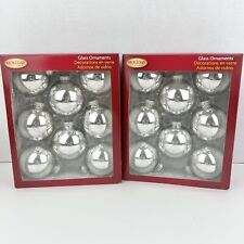 Holiday Living Silver Glass Christmas Ornaments Lot Of 16 Sparkly Ornaments picture