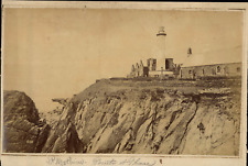 Pointe Saint Mathieu, the ruins of the ancient Abbey and the Lighthouse. Vintage  picture