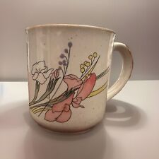 Vintage Glazed Stonewear Coffee Mug With Colorful Floral Bouquet Pattern picture