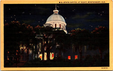 Vintage linen post card ALABAMA STATE CAPITOL AT NIGHT,  MONTGOMERY, AL 5.5X3.5 picture