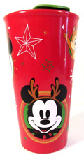 Disney Store Christmas Ceramic Travel Tumbler Mug Mickey Minnie Chip Dale Pluto picture