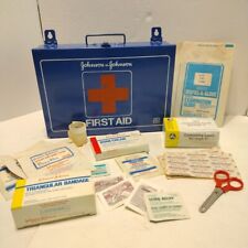 Vintage Johnson Johnson First Aid Kit #8161 Blue Metal Box Supplies  picture