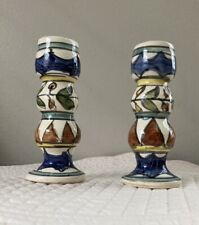 Set 2 Israeli Ceramic Armenian Pottery Iznik Candle Holders Judaica Israel 4.5” picture