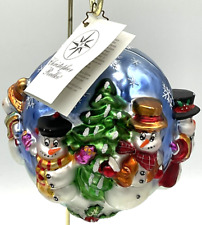 2002 Christopher Radio Snowman Snow Globe Blown Glass Ornament Christmas Poland picture