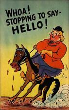BIG WOMAN riding habit sweating horse ~ STOPPING TO SAY HELLO ~ 1940s comic picture