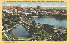 Postcard CA Los Angeles MacArthur Park Wilshire Boulevard Westlake Shopping Cars picture