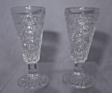2 VTG Libbey Hobstar Pressed Glass Shot / Cordial Glasses Stem & Fluted Rim picture