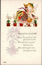 Postcard Holiday A Happy Easter Girl with Bunny Portrait Vintage picture