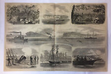 1862 magazine engraving~14x21~CIVIL WAR SCENES ON THE MISSISSIPPI RIVER picture