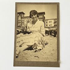 Antique Mounted Photograph Beautiful Young Woman In Lace Dress On Beach picture