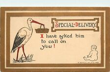 1907 Arts & Crafts Postcard; Special Delivery Stork w/ Baby to Call on You  picture