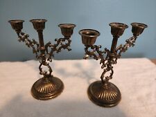 Vintage Ornate Candle Holders Set of 2, Gold-tone Metal-art, Mini Candelabra picture
