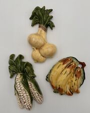 Vintage 1940's Fruit Vegetable Chalkware Glossy Wall Plaque Cottage Core Decor picture