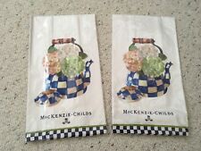2 MacKenzie Childs Courtly Royal Check Tea Pot Hydrangea Kitchen TeaTowels NEW picture