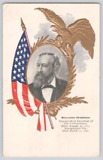 Postcard United States President Benjamin Harrison Patriotic Eagle Flag Antique picture