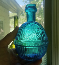 HARDEN'S STAR HAND GRNADE FIRE EXTINGUISHER 1880s RIBBED PRETTY BLUE BOTTLE picture