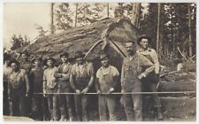 1909 Logging REAL PHOTO - Loggers Pose next to Huge Tree Trunk, Vintage Postcard picture