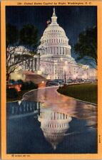 Washington DC United States Capitol Building by Night Reflection Postcard UNP picture