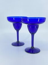 Set of 3 Cobalt Blue Margarita Glasses 8 oz. - Pair - Barware Drinking Glasses picture