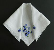 Lovely White Hankie with Embroidered Purple Tulips in Each Corner H143 picture