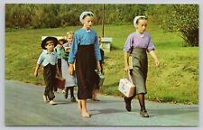 Greetings from The Amish Country Amish Children Lancaster Penn Vintage Postcard picture