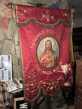 19th Century Jesus Mary Banner Catholic Shrine Christ Tattoo Sacred Heart Silk picture