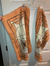 2 Vintage Butterfly Stained Glass Tea Hand Towels Orange picture