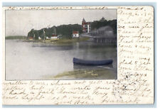 1905 Scene of Canoe Boat, Buildings and Landing Onset, MA PMC Postcard picture