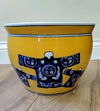 Vintage Chinoiserie Fish Bowl Planter MCM One Of A Kind Yellow Blue Kimono  picture