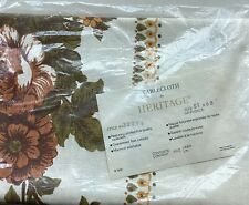 VINTAGE 60’s FLORAL LINEN TABLECLOTH NEVER REMOVED FROM PACKAGE HUNGARIAN 68”X51 picture