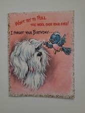 UNUSED Vtg 1950s BIRTHDAY Glitter BLUE BIRD w Shaggy DOG Time Flies CARD picture