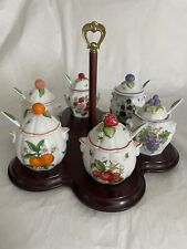 Lenox Vtg Orchard Jam/Jelly Jar Set with Lids Spoons Serving Tray Porcelain 1991 picture