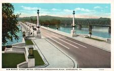 Harrisburg, PA, New Market Street Bridge over Susquehanna, Old Postcard e6639 picture