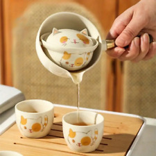 6pcs Automatic Rotary Ceramic Tea Set, Lucky Cat Tea Set, Lazy Tea Maker picture