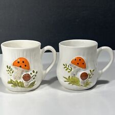 Two 2 Vintage Retro Mushroom Coffee Mugs Tea Cups Made In Canada picture