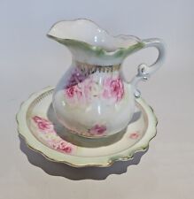 VINTAGE SMALL BEDROOM WATER PITCHER & BOWL SET MARKED  L  5727 PINK ROSES G GILT picture