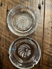Pair of Vintage Indian Chief Etched Ashtray Heavy Clear Glass 4 1/2”Round picture