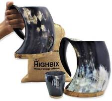 HIGHBIX XXL Viking Drinking Horn Mug 50oz Tankard Mug with Wooden Base for Mead picture