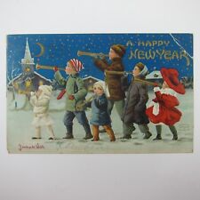 Postcard New Year Children Trumpet Horns Bernhardt Wall Poth's Beer Antique 1909 picture