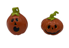 2 Vtg Halloween Miniature Pumpkin Jack O Lantern Faces Ceramic Figurines 2” picture
